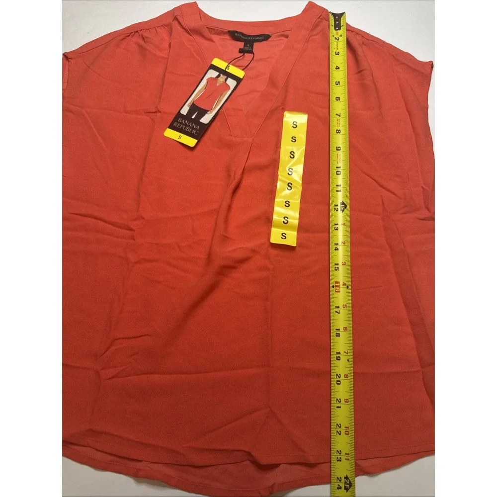 Blouse V-Neck Cap Sleeve Coral Orange S Banana Republic‎ Crepe Top 1764639
